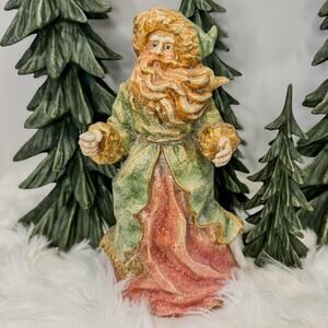 Victorian Santa/Father Christmas Tabletop Decor in Pastel Hues Light Glitter-12”